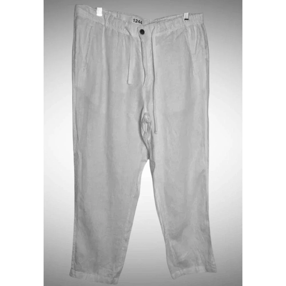 Tasso Elba Island Men Pants‎ XL White Coastal Linen Button Drawstring 39x30 NEW